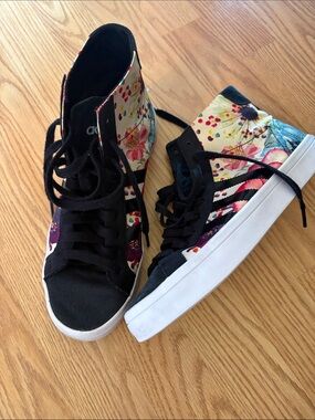 adidas Women's Black High-Top Sneakers x Farm collaboration Floral Panels